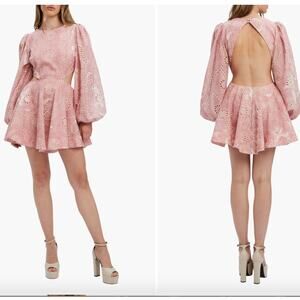 BARDOT REVOLVE Mila Long Sleeve Cutout Eyelet Minidress Petal Pink L Fairycore